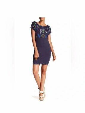 DESIGUAL EMBROIDERED NAVY SHORT SLEEVE DRESS